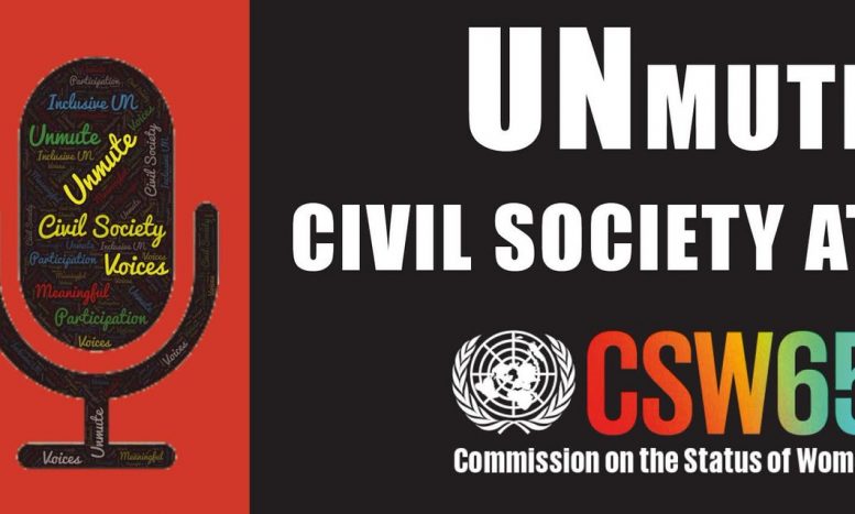 Flyer for the 'UNmute Civil Society at CSW65' campaign