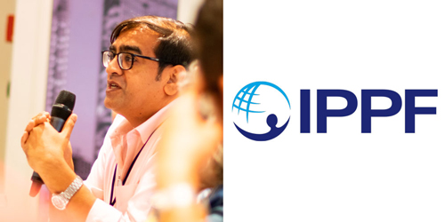 Photo of Jameel Zamir, member of the MenEngage Global Board, with the IPPF logo