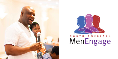 Photo of Shane Joseph, MenEngage Global board, with NAMEN logo