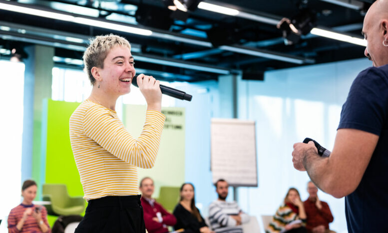 Hannah Mars speaking at the MenEngage Europe Members' Meeting in Berlin, November 2022